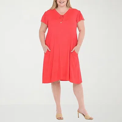 White Mark Button Front Tiered Womens Plus Short Sleeve Swing Dresses In Orange
