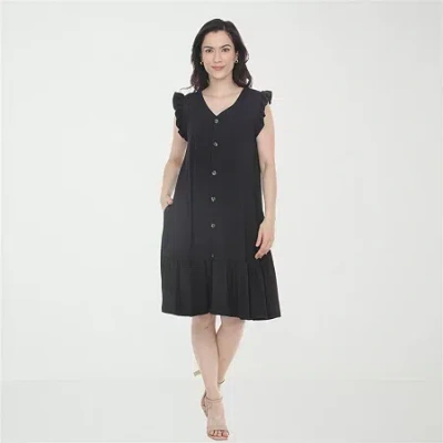 White Mark Button Front Womens Short Sleeve Swing Dresses In Black