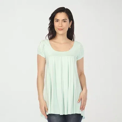 White Mark Cap Sleeve Pleated Womens Crew Neck Short Sleeve Tunic Top In Green