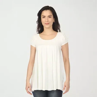 White Mark Cap Sleeve Pleated Womens Crew Neck Short Sleeve Tunic Top In White