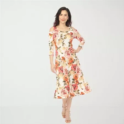 White Mark Women's Cold Shoulder 3/4 Sleeve Dress In Multi
