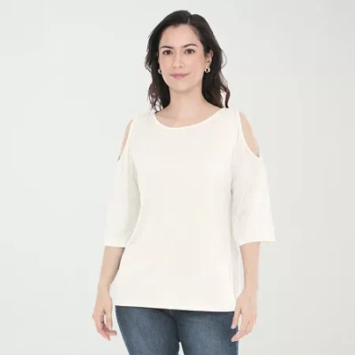 White Mark Cold Shoulder Womens Scoop Neck 3/4 Sleeve Tunic Top In White