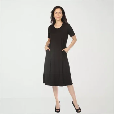 White Mark Crew Neck Womens Short Sleeve Midi T-shirt Dress In Black