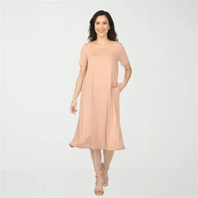 White Mark Crew Neck Womens Short Sleeve Midi T-shirt Dress In Nude