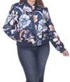 White Mark Floral Bomber Jacket - Plus Size In Navy In White