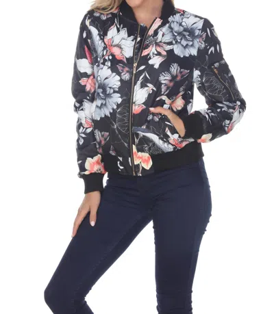 White Mark Floral Bomber Jacket In Black In Multi