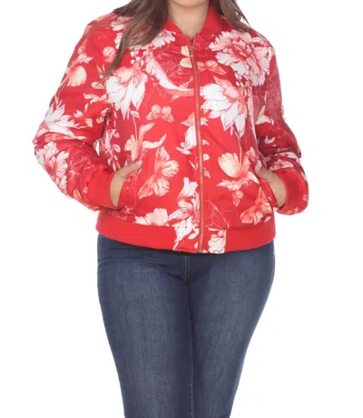 White Mark Floral Bomber Jacket - Plus Size In Red