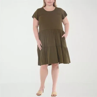 White Mark Flutter Womens Plus Scoop Neck Short Sleeve A-line Dress In Green