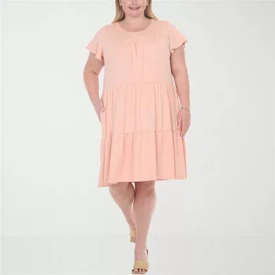 White Mark Flutter Womens Plus Scoop Neck Short Sleeve A-line Dress In Pink