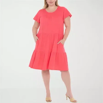 White Mark Flutter Womens Plus Scoop Neck Short Sleeve A-line Dress In Red