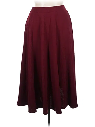 White Mark Flared Midi Skirt With Pockets In Burgundy