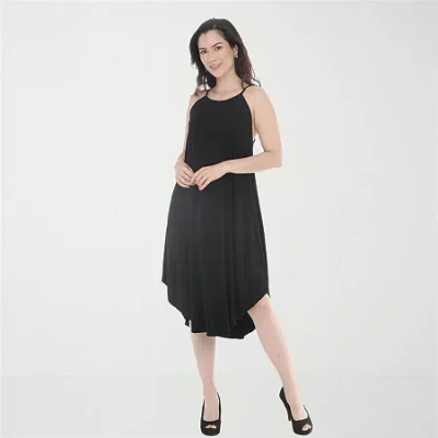 White Mark Halter Neck Womens Sleeveless Midi Swing Dresses In Black