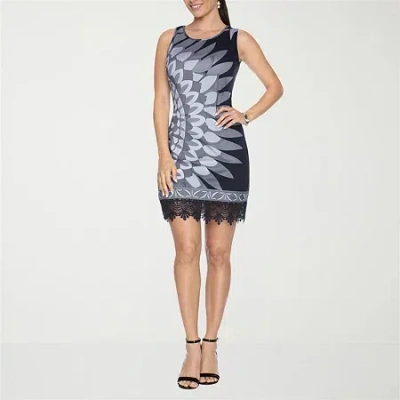 White Mark Lace Hem Womens Long Sleeve Sheath Dress In Gray