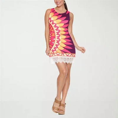 White Mark Lace Hem Womens Long Sleeve Sheath Dress In Multi