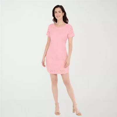 White Mark Lace Womens Short Sleeve Shift Dress In Pink