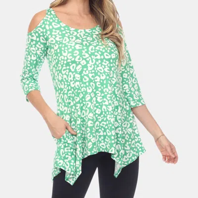 White Mark Leopard Cold Shoulder Tunic In Green