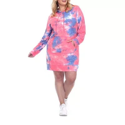 White Mark Long Sleeve Plus Sweatshirt Dress In Pink