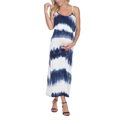 White Mark Malea Womens Maternity Scoop Neck Sleeveless Tie-dye Maxi Dress In Blue