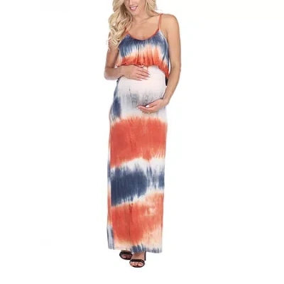 White Mark Malea Womens Maternity Scoop Neck Sleeveless Tie-dye Maxi Dress In Animal Print