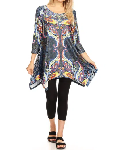 White Mark Marlene Tunic Top In Blue Multi