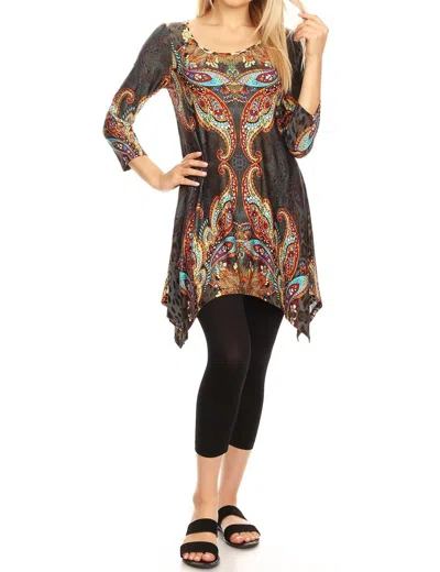 WHITE MARK MARLENE TUNIC TOP IN BROWN MULTI