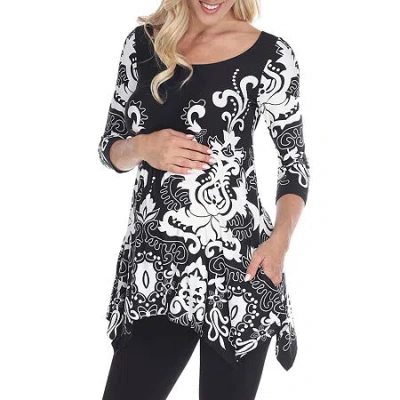White Mark Maternity Ganette Womens Scoop Neck 3/4 Sleeve Tunic Top In Black