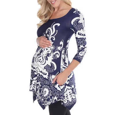 White Mark Maternity Ganette Womens Scoop Neck 3/4 Sleeve Tunic Top In Blue