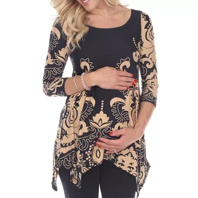 White Mark Maternity Ganette Womens Scoop Neck 3/4 Sleeve Tunic Top In Black