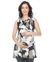 White Mark Maternity Pleated Front Sleeveless Tunic Top In Gray