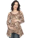 White Mark Maternity Snake Print Cold Shoulder Tunic In Brown