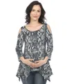 White Mark Maternity Snake Print Cold Shoulder Tunic In Gray