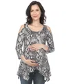 White Mark Maternity Snake Print Cold Shoulder Tunic In White