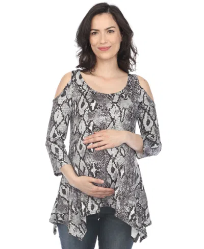 White Mark Maternity Snake Print Cold Shoulder Tunic In White