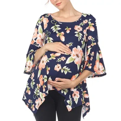 White Mark Maternity Womens Boat Neck 3/4 Sleeve Tunic Top In Blue