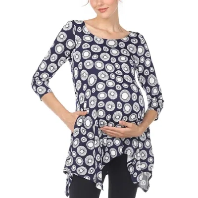 White Mark Maternity Womens Round Neck 3/4 Sleeve Tunic Top In Blue