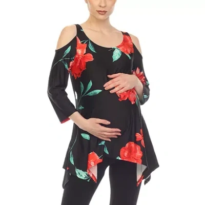 White Mark Maternity Womens Scoop Neck 3/4 Sleeve Tunic Top In Black