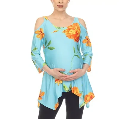 White Mark Maternity Womens Scoop Neck 3/4 Sleeve Tunic Top In Orange