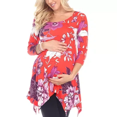 White Mark Maternity Womens Scoop Neck 3/4 Sleeve Tunic Top In Red