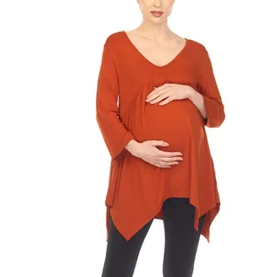 White Mark Maternity Womens V Neck Long Sleeve Tunic Top In Brown