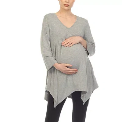White Mark Maternity Womens V Neck Long Sleeve Tunic Top In Gray