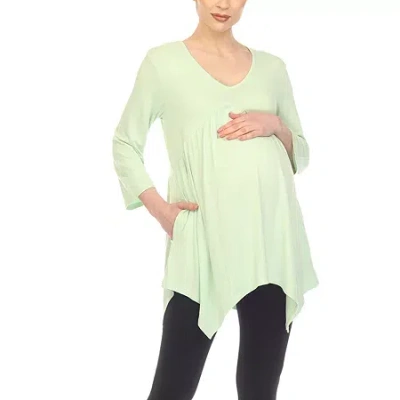 White Mark Maternity Womens V Neck Long Sleeve Tunic Top In Green