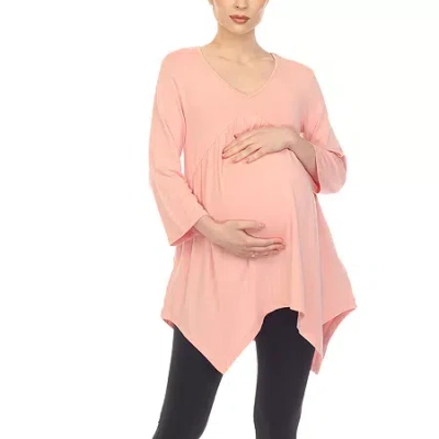 White Mark Maternity Womens V Neck Long Sleeve Tunic Top In Pink