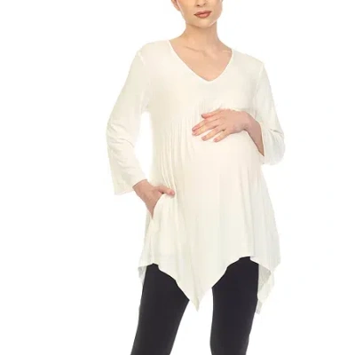 White Mark Maternity Womens V Neck Long Sleeve Tunic Top In White