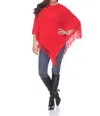 White Mark Meera Fringe Poncho In Red In Red
