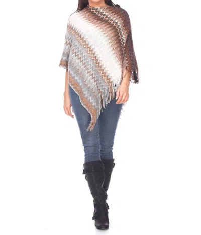 White Mark Mesila' Fringe Poncho In Brown