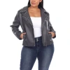 White Mark Midweight Motorcycle Jacket-plus In Gray
