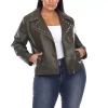 White Mark Midweight Motorcycle Jacket-plus In Green