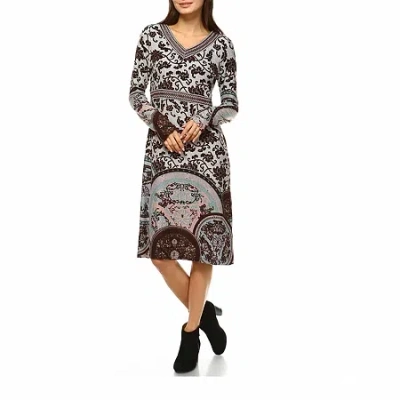 White Mark Naarah Womens Long Sleeve Embroidered Sweater Dress In Brown