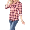 White Mark Oakley Plaid Womens Roll Tab 3/4 Sleeve Regular Fit Stretch Fabric Button-down Shirt In Purple