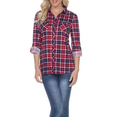 White Mark Oakley Plaid Womens Roll Tab 3/4 Sleeve Regular Fit Stretch Fabric Button-down Shirt In Pink